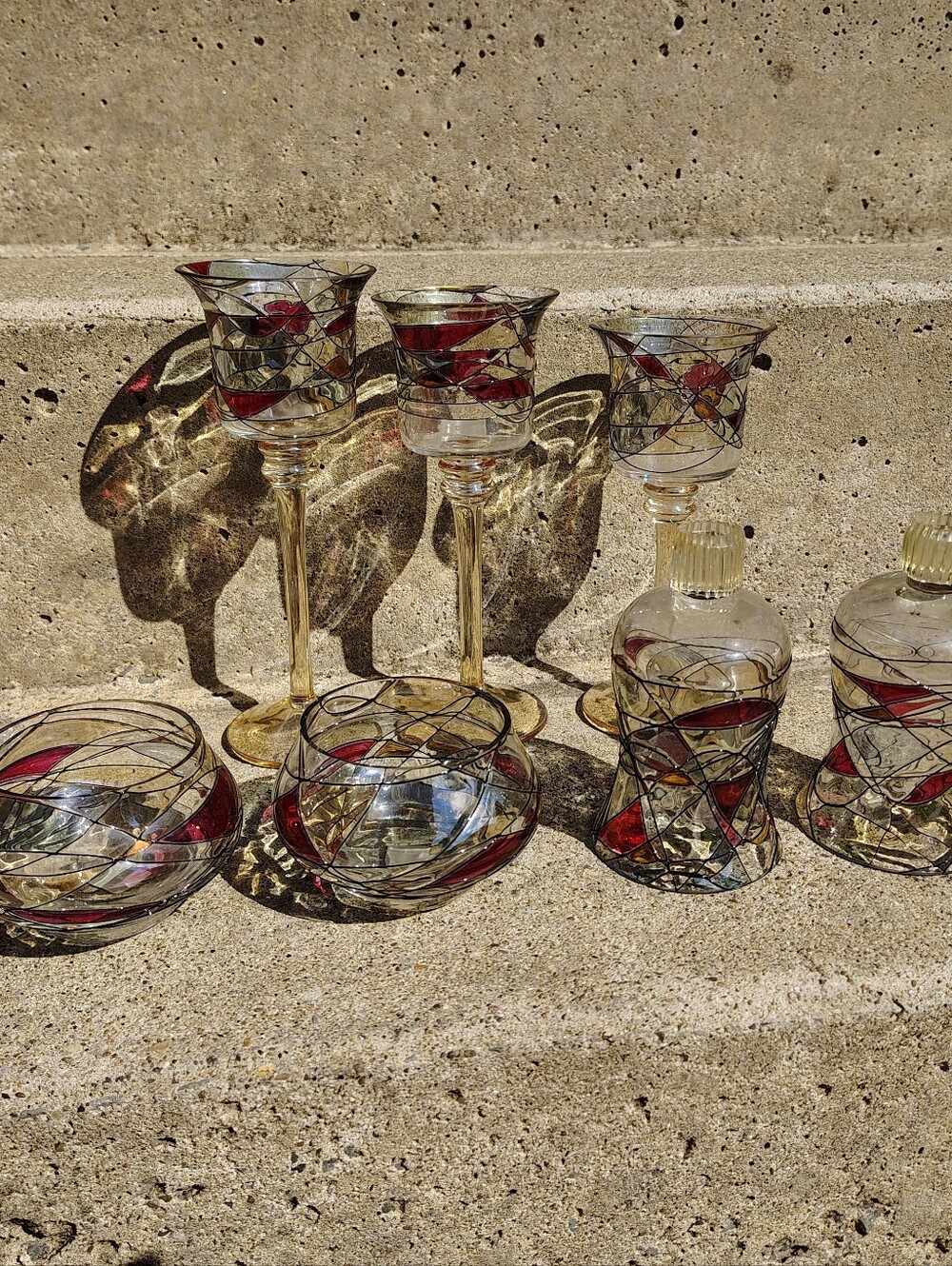 Partylite Mosaic Calypso Stained Glass Candle Tea-light Holders set of 7 Retired